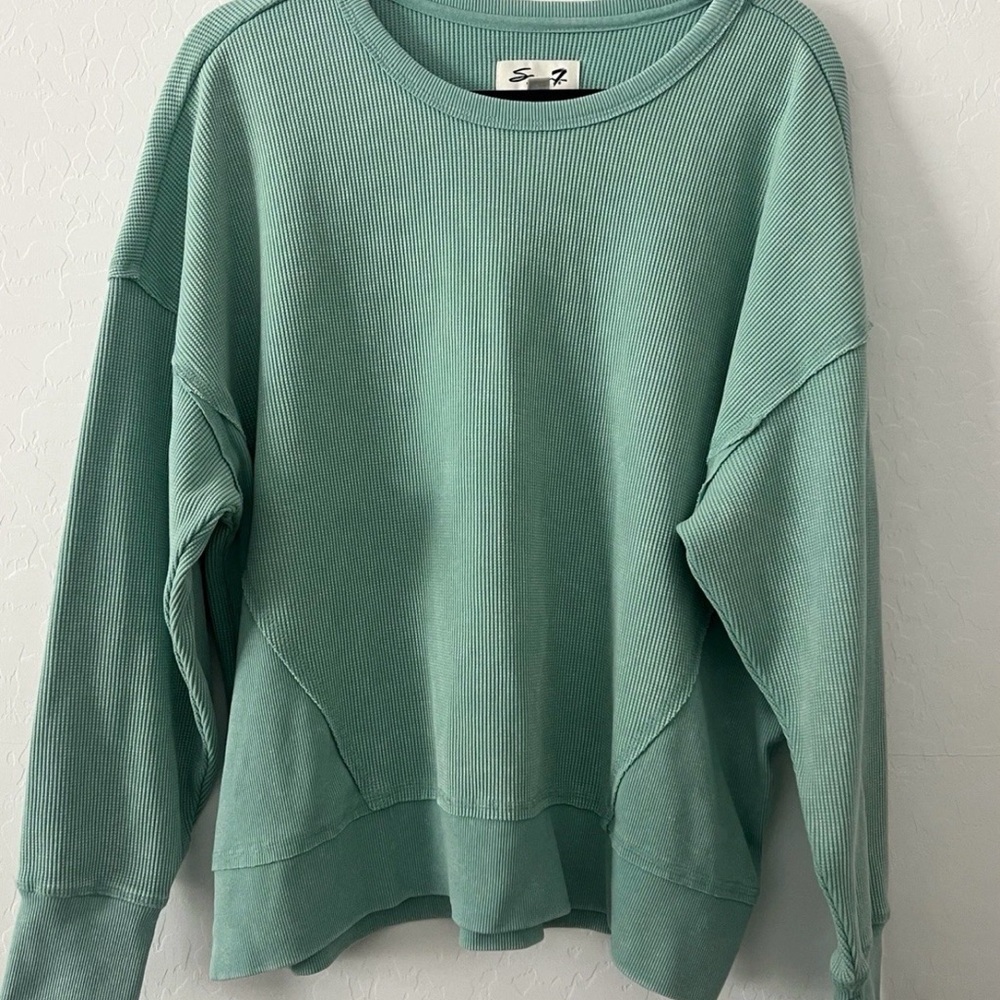 Seven7 Women's Mint Green Waffle Crew Neck Sweater Size XXL